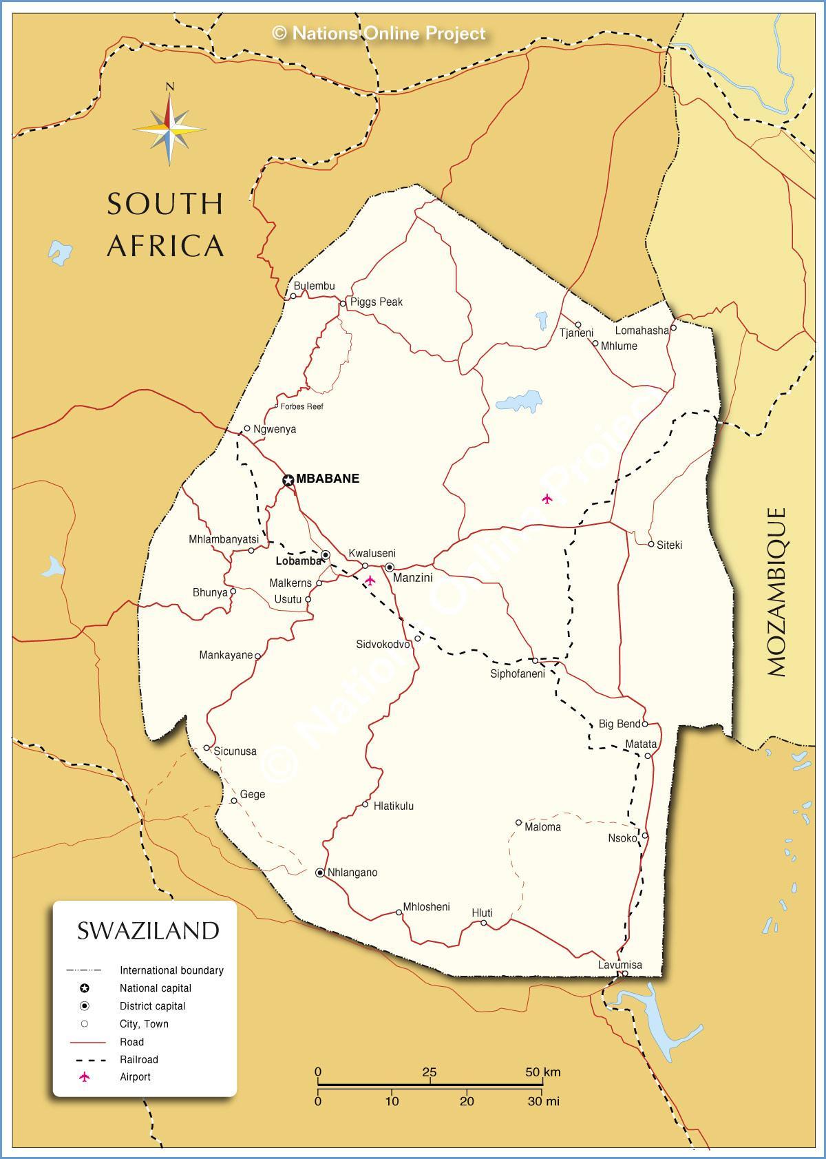 Karte der Städte in Swasiland