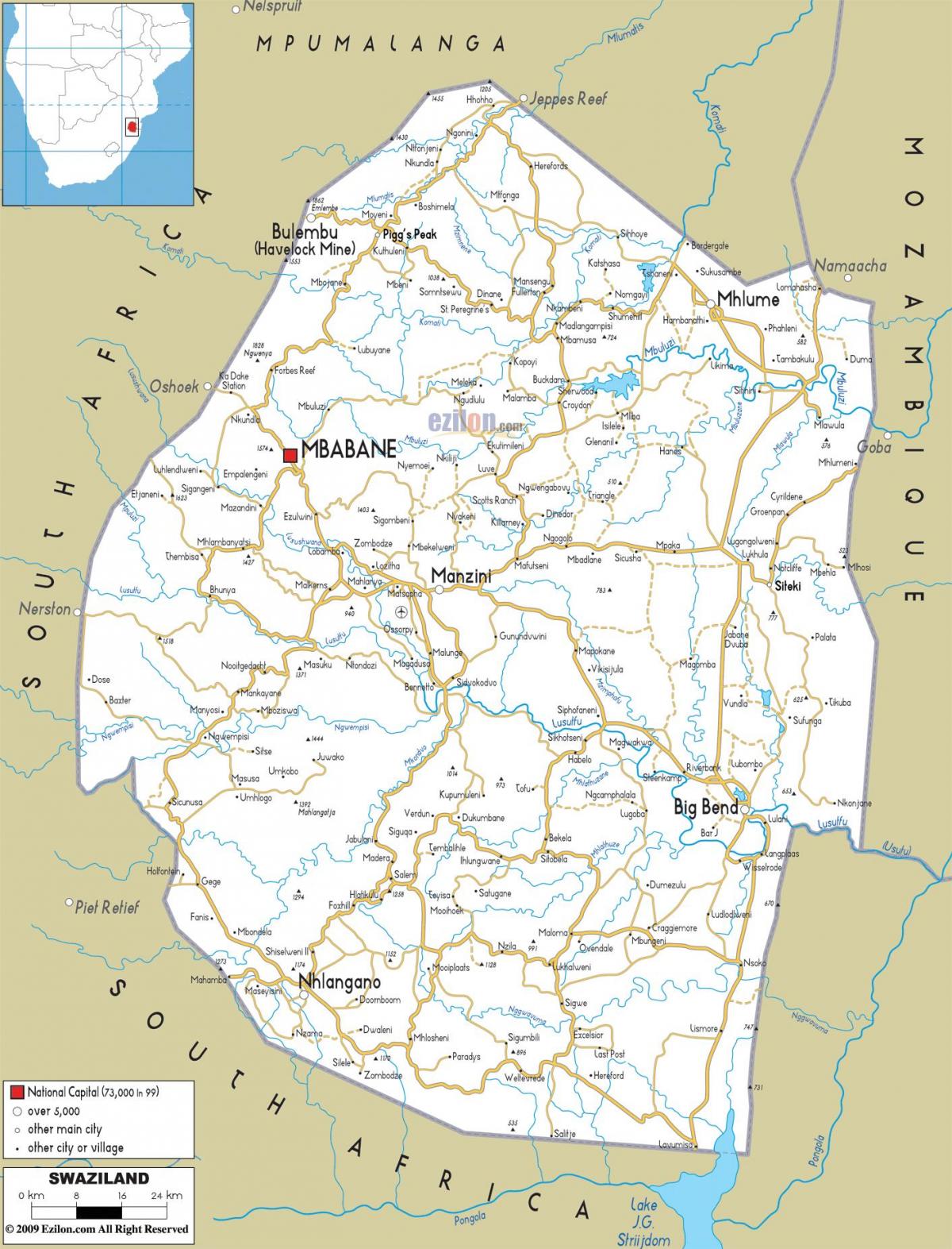 die Karte von Swasiland