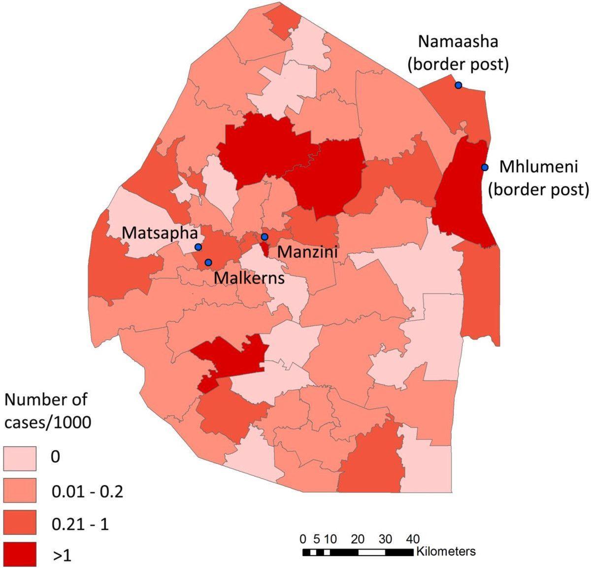 Karte von Swasiland malaria