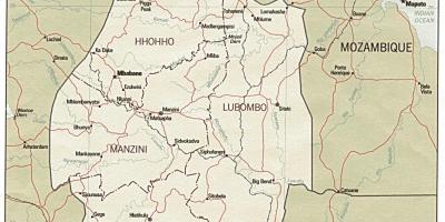 Karte von Swasiland zeigen Grenzposten